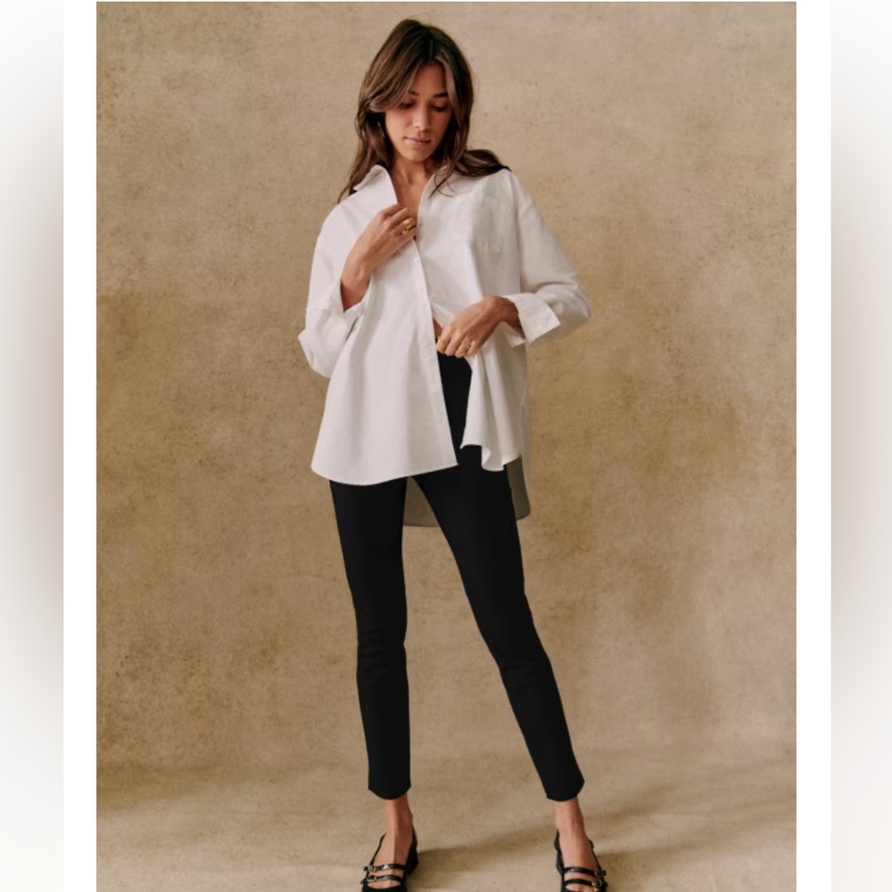 Sezane Max Organic Cotton Shirt. Ecru / White